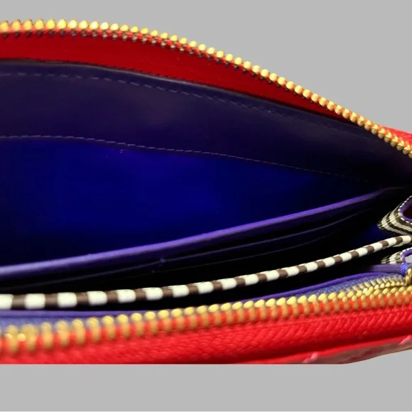 Henri Bendel red quilted wallet with a gold-tone logo. - Picture 10 of 16